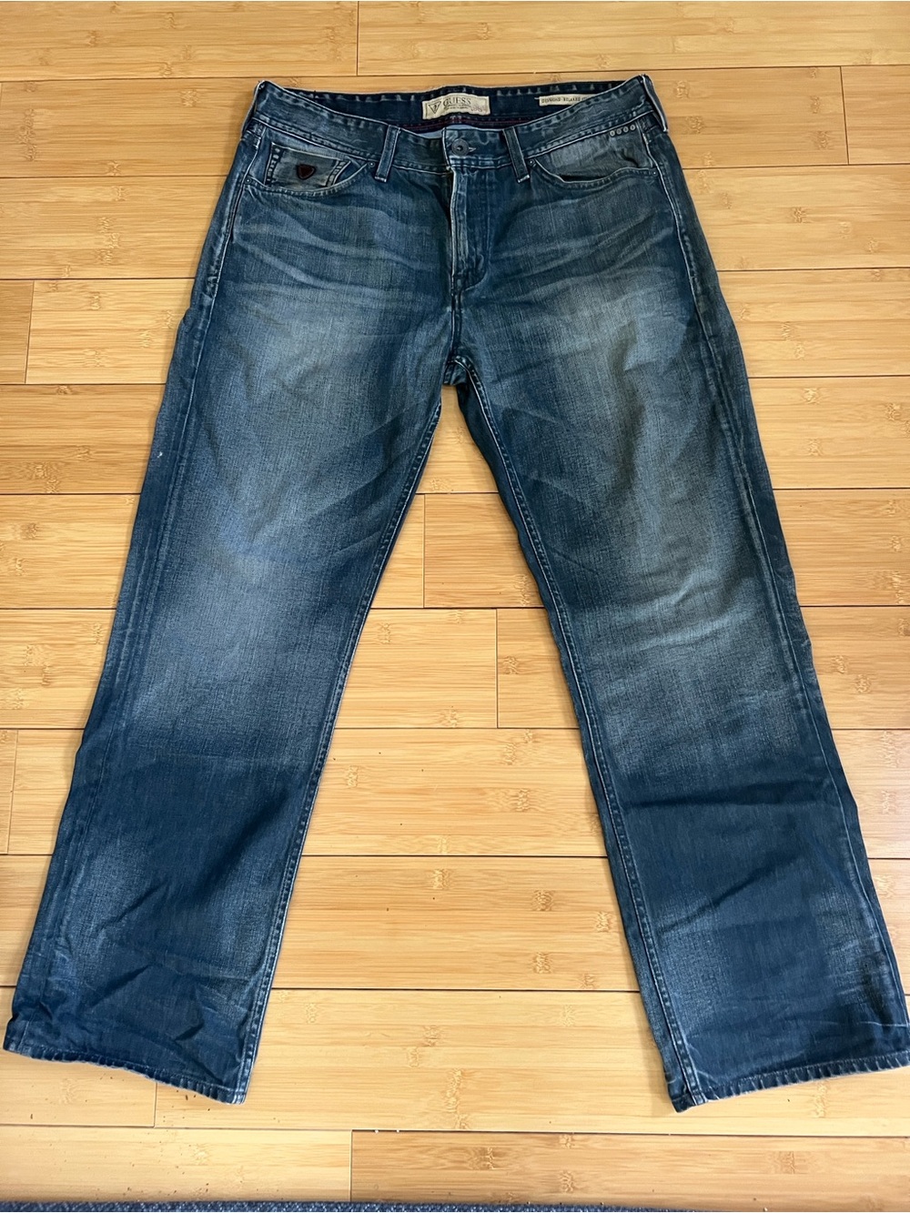 Guess Los Angeles 1981 Mens Regular Straight Leg Jeans 36 Premium Blue Denim